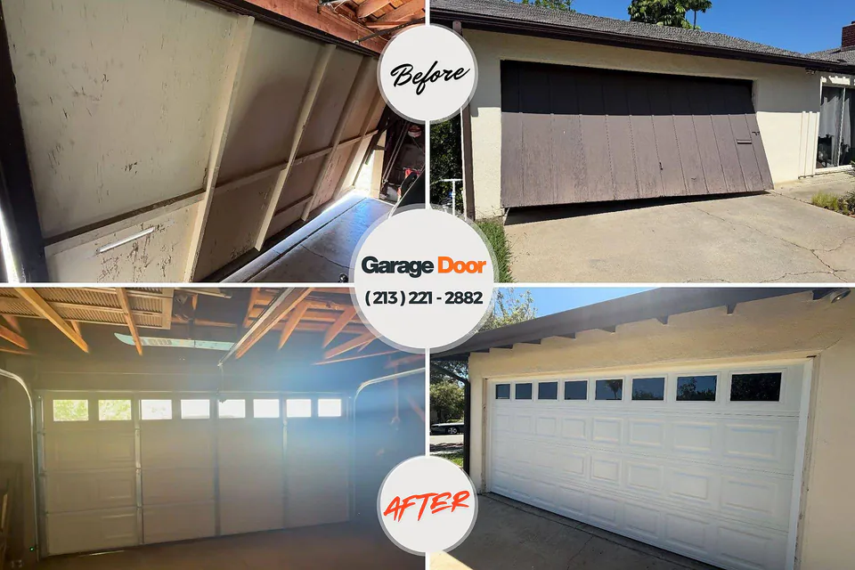 Before and after: garage door repair Pacific City, OR